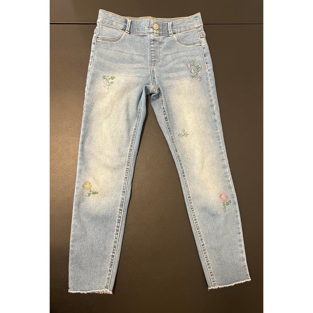 Wonder Nation Jeggings Girls L 10-12 Blue Floral Embroidered 1643